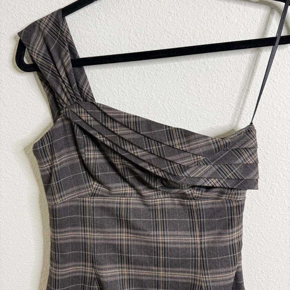 Black Halo One Shoulder Plaid Mini Jackie Dress Size 2 Multi Color PTP: 15” - Picture 6 of 16